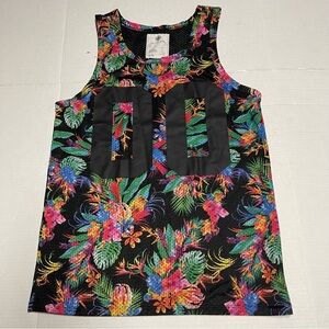 On the Byas Jersey Mens Small Black Multicolor Floral Allover Print Tank Top #00